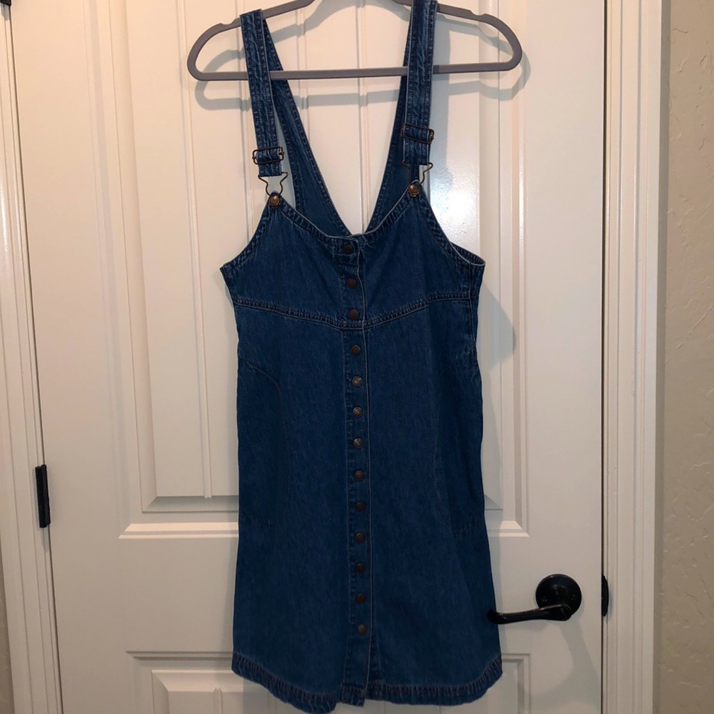 Vintage Jordache denim overall button dress jumper size S